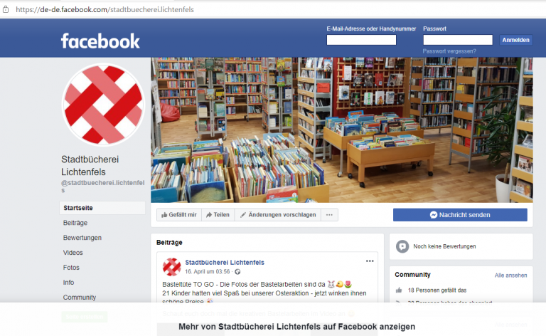 Facebook Seite Stadtbücherei